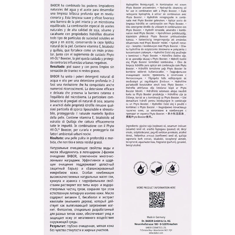 Babor HY-ÖL Cleanser 200ml - huile nettoyante peaux sèches et sensibles