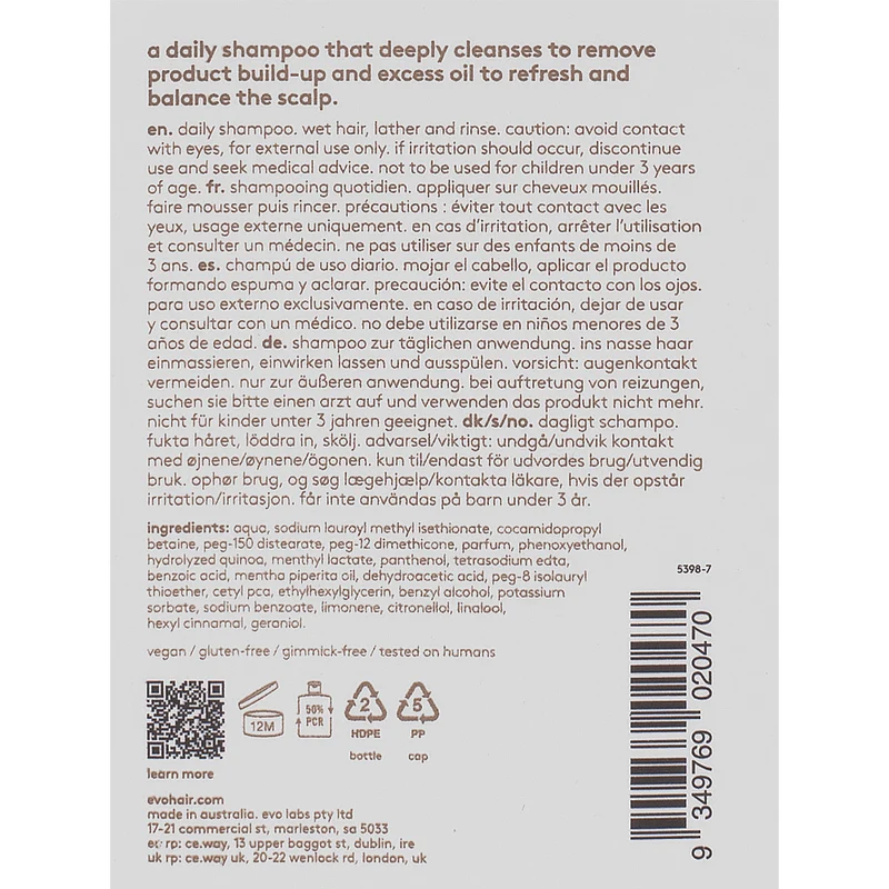 Evo Style Normal Persons Daily Shampoo 300ml - shampooing quotidien délicat