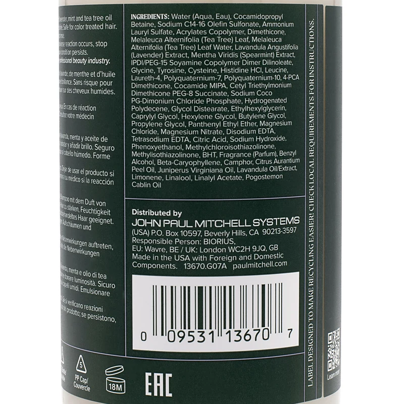 Paul Mitchell Tea Tree Lavender Mint Moisturizing Shampoo 300ml - shampooing hydratant apaisant
