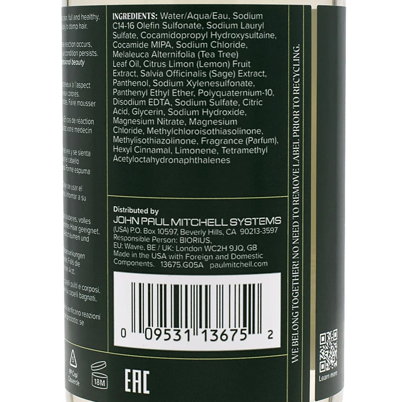 Paul Mitchell Tea Tree Lemon Sage Thickening Shampoo 300ml - shampooing volumateur