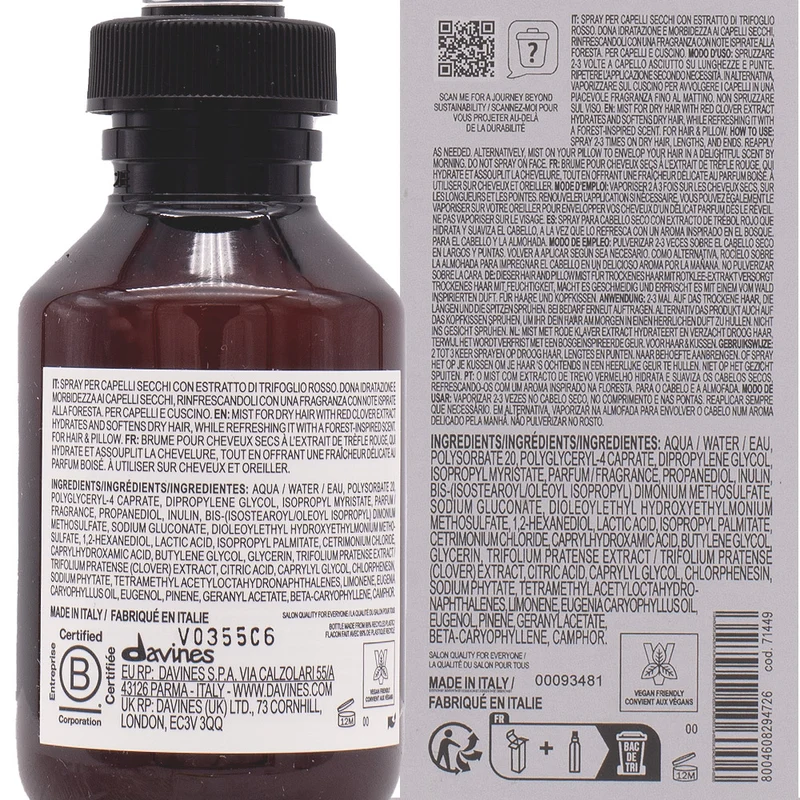 Davines Naturaltech Revitalizing Hair Mist 100ml - parfum hydratant cheveux secs