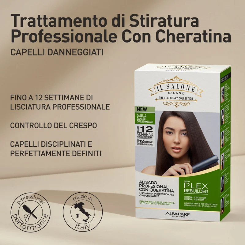 Alfaparf Milano Il Salone Straight Kit Argan & Cheratina - soin lissant pour cheveux abîmés