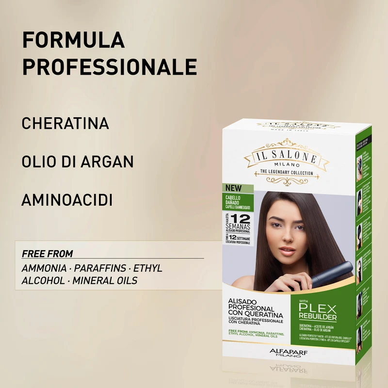 Alfaparf Milano Il Salone Straight Kit Argan & Cheratina - soin lissant pour cheveux abîmés