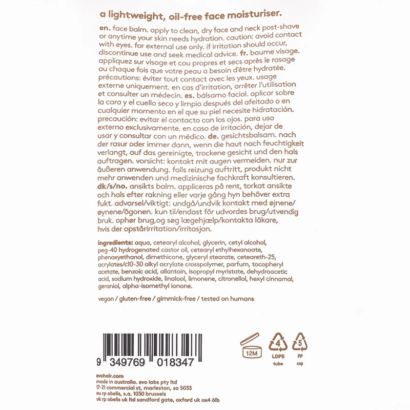 Evo Winners Face Balm 150ml - crème hydratante visage