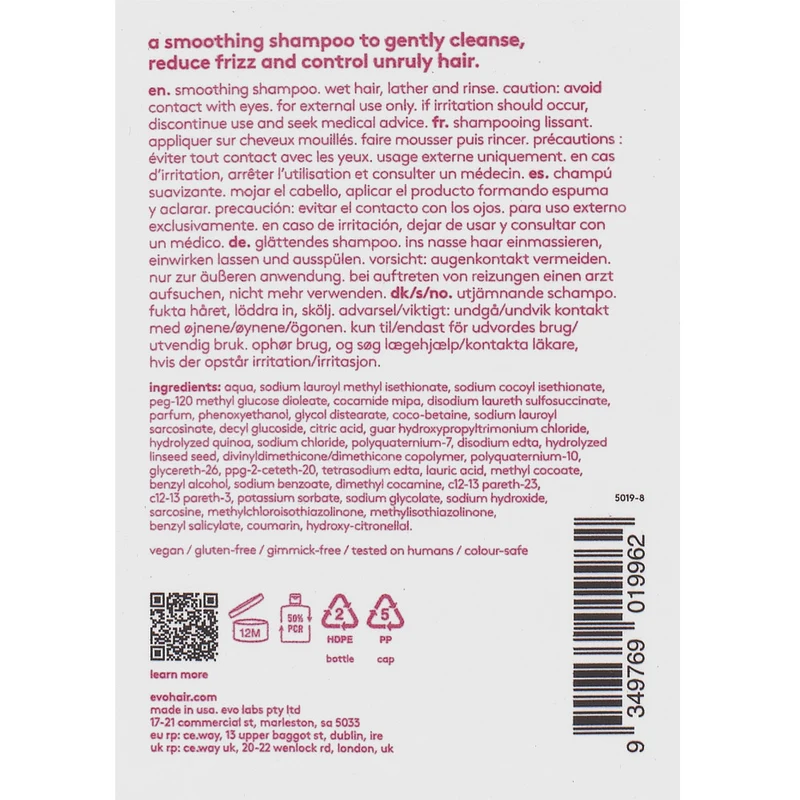 Evo Smooth Mane Tamer Smoothing Shampoo 300ml - shampooing lissant