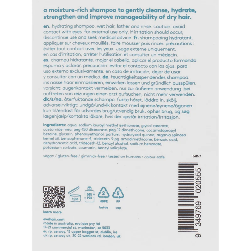 Evo Hydrate The Therapist Hydrating Shampoo 300ml - shampooing hydratant