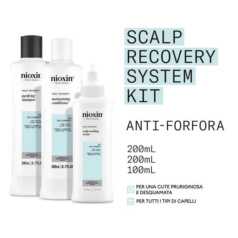 Nioxin Scalp Recovery Kit Trifasico Shampoo 200ml Conditioner 200ml Serum 100ml - kit anti-pelliculaire