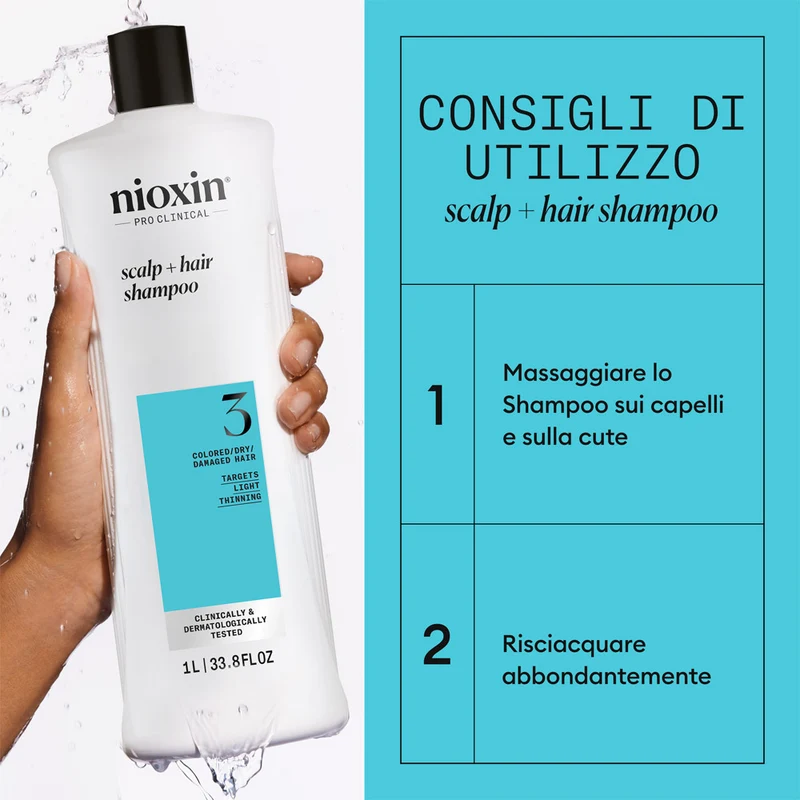Nioxin Système 3 Scalp + Hair Shampoo 1000ml - shampooing cheveux légèrement clairsemés