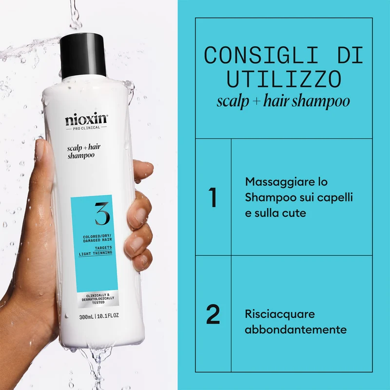 Nioxin Système 3 Scalp + Hair Shampoo 300ml - shampooing cheveux légèrement clairsemés