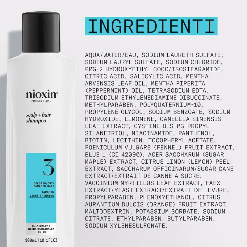 Nioxin Système 3 Scalp + Hair Shampoo 300ml - shampooing cheveux légèrement clairsemés