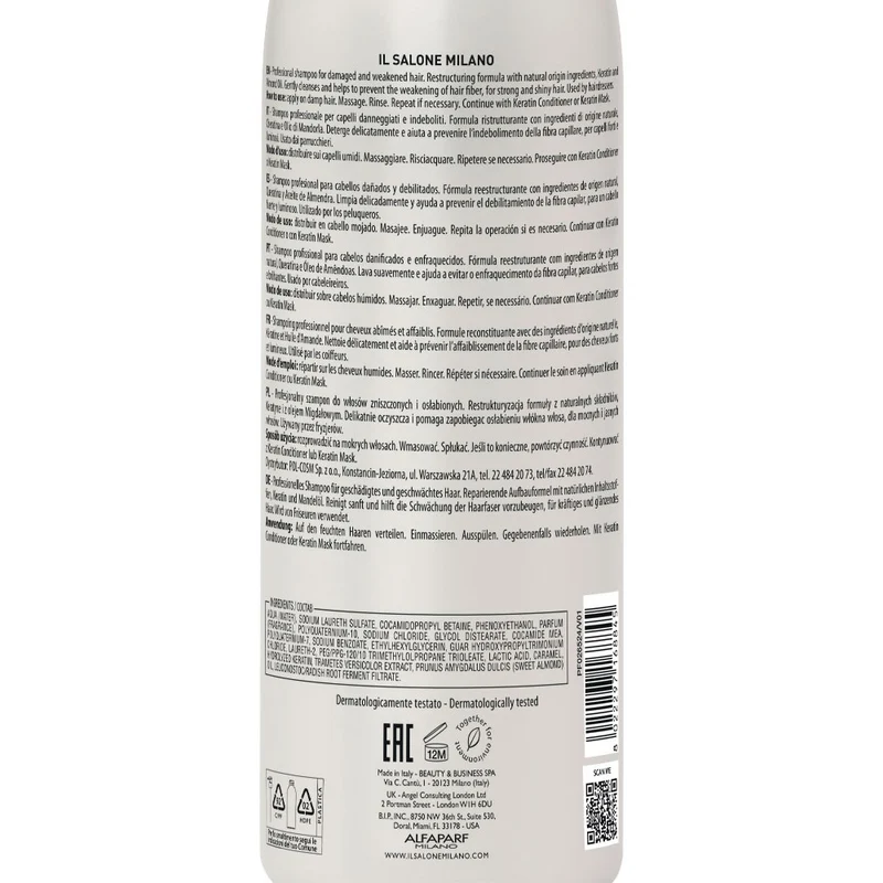 Il Salone Milano Keratin Shampoo 1000ml - shampoing pour cheveux abîmés et fragilisés