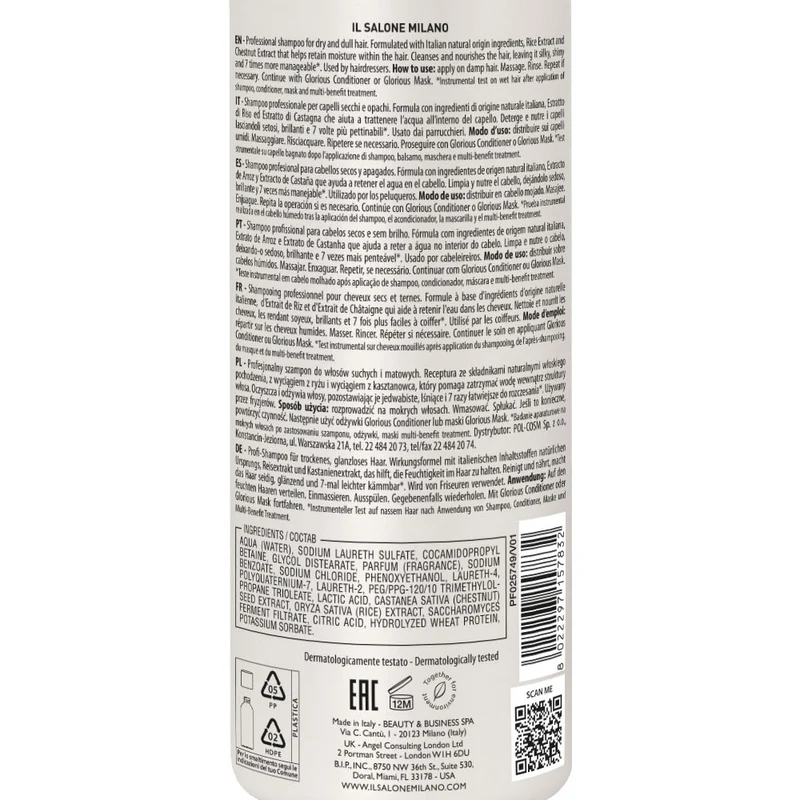 Il Salone Milano Glorious Shampoo 500ml - shampoing pour cheveux secs et ternes