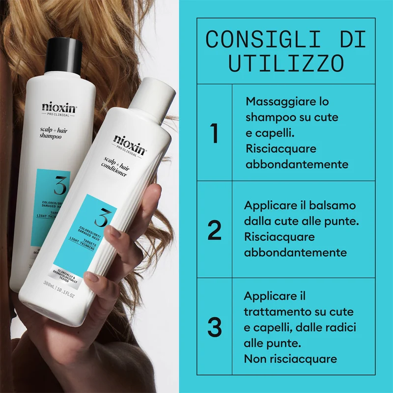 Nioxin Système 3 Kit Triphasique 300ml - kit cheveux légèrement clairsemés