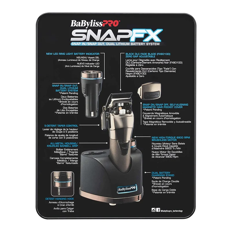 Babyliss Pro 4Artist Snapfx Clipper FX895E - tondeuse à double batterie au lithium