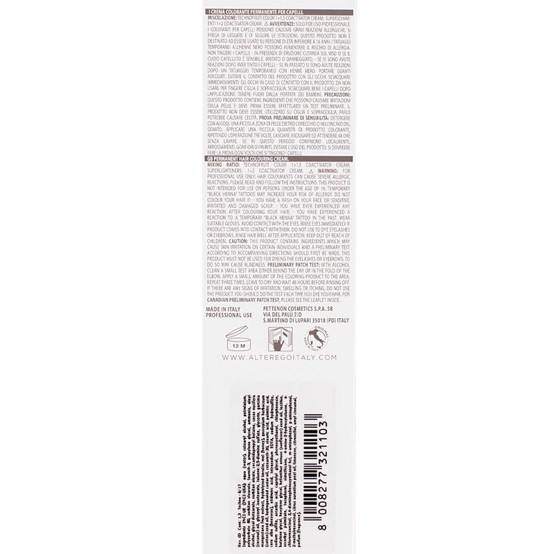 Alterego Technofruit Color 6/17 Blond Foncé Cendré Marron 100ml - coloration permanente