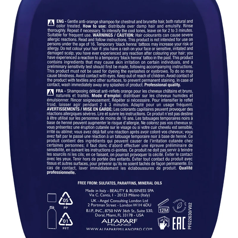 Alfaparf Milano Semi di Lino Brunette Anti-Orange Low Shampoo 250ml - shampooing doux anti-orange