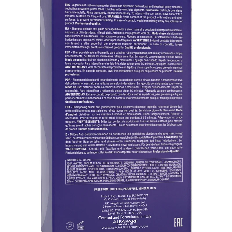 Alfaparf Milano Semi di Lino Blonde Anti Yellow Low Shampoo 250ml - shampooing doux anti-jaune