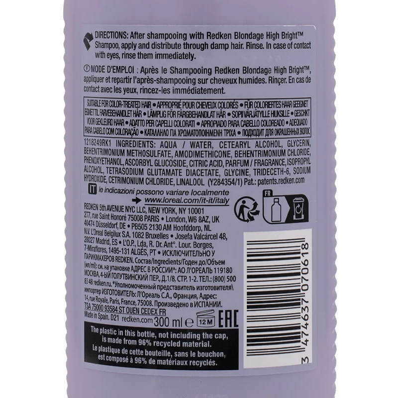 Redken Blondage High Bright Conditioner 300ml - après-shampooing pour cheveux blonds et brillants