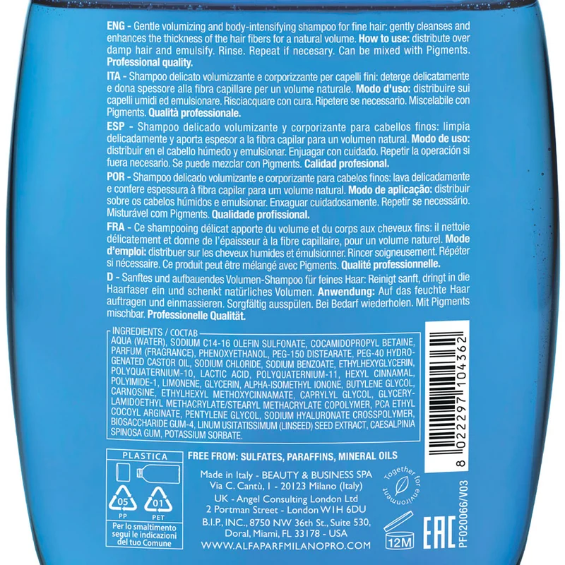 Alfaparf Milano Semi Di Lino Volume Volumizing Low Shampoo 250ml - shampooing délicat volumateur