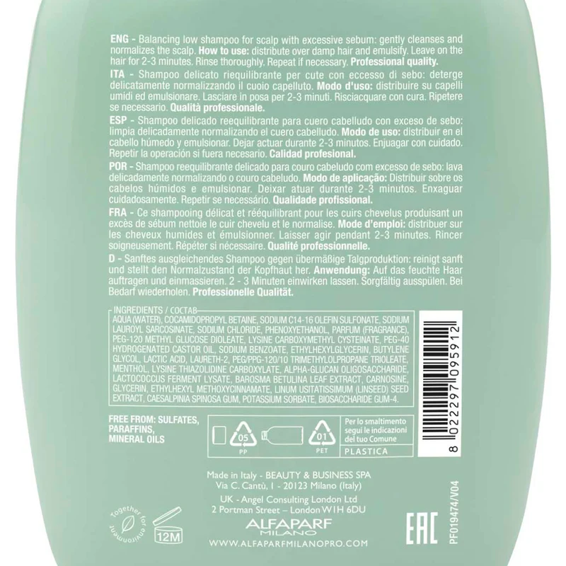 Alfaparf Milano Semi Di Lino Scalp Rebalance Balancing Low Shampoo 250ml - shampooing délicat séborégulateur