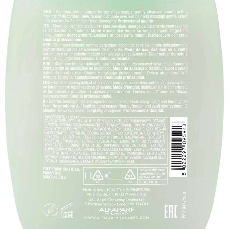 Alfaparf Milano Semi Di Lino Scalp Relief Calming Micellar Low Shampoo 250ml - shampooing doux apaisant