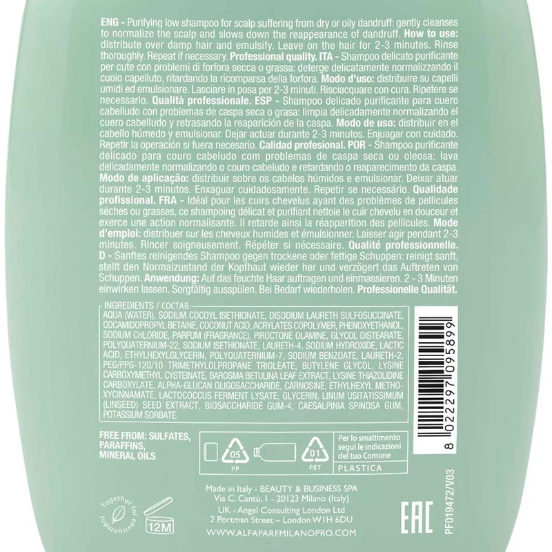 Alfaparf Milano Semi Di Lino Scalp Rebalance Purifying Low Shampoo 250ml - shampoing purifiant délicat