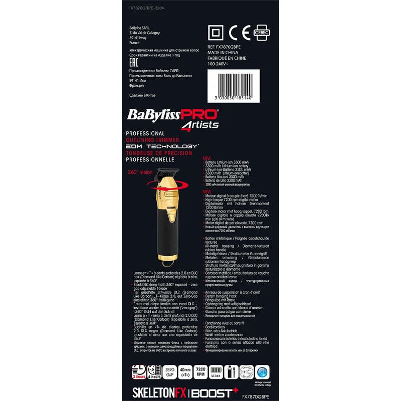 Babyliss Pro 4Artist Boost+ Trimmer Gold FX7870GBPE - tondeuse à barbe professionnelle