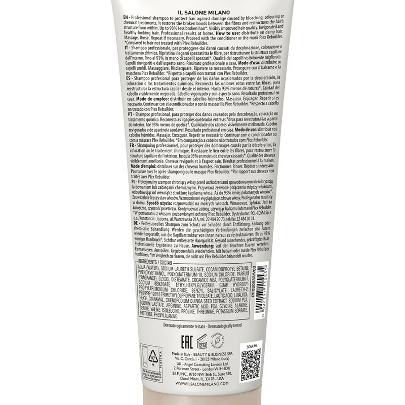 Alfaparf Milano Il Salone Plex Rebuilder Shampoo 250ml - shampooing restructurant pour cheveux abîmés