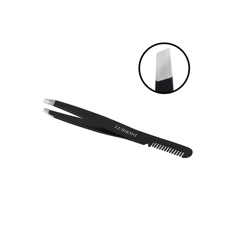 Lussoni Make Up Slant Tweezers With Comb 9.9cm - pince à sourcils avec peigne