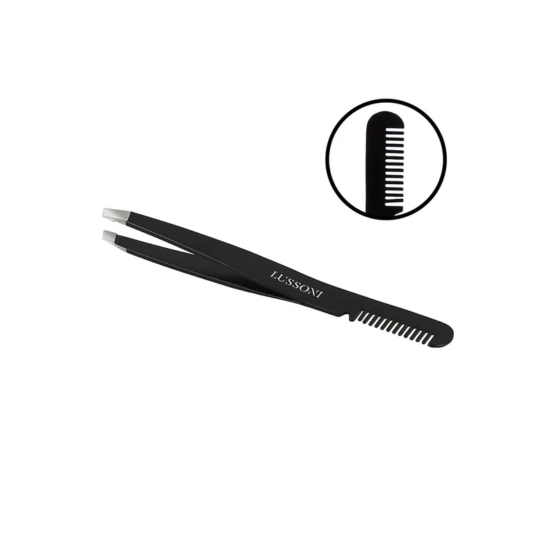 Lussoni Make Up Slant Tweezers With Comb 9.9cm - pince à sourcils avec peigne