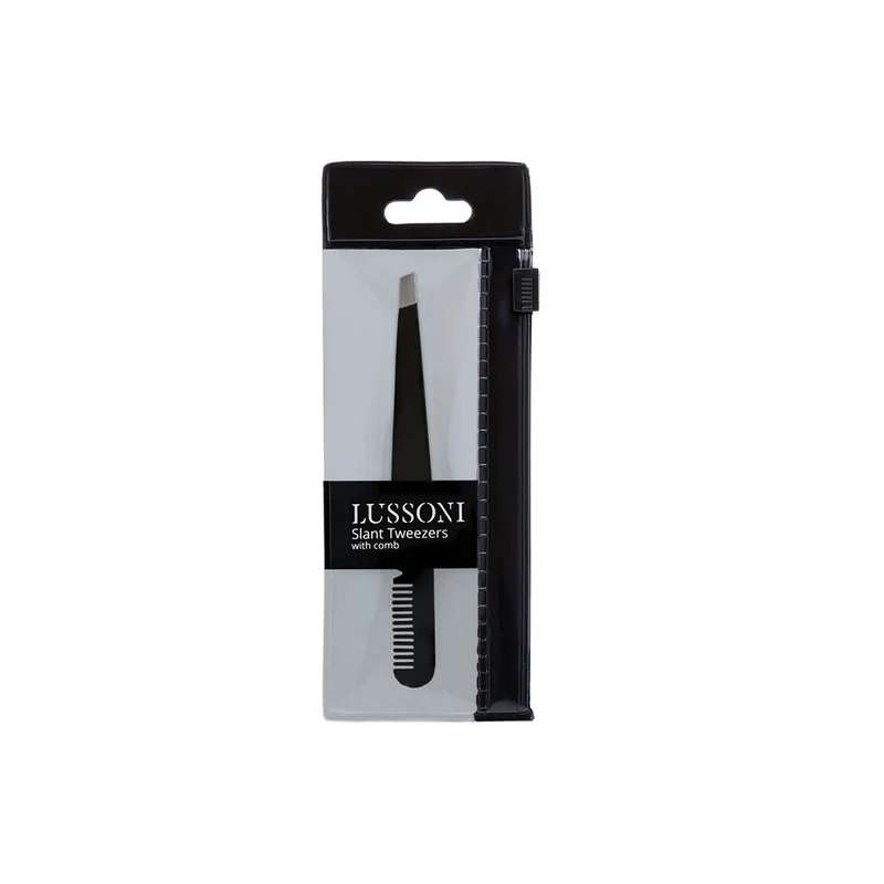 Lussoni Make Up Slant Tweezers With Comb 9.9cm - pince à sourcils avec peigne