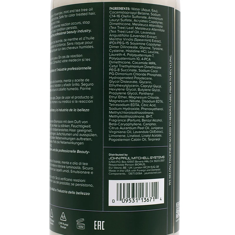 Paul Mitchell Tea Tree Lavender Mint Moisturizing Shampoo 1000ml - shampooing hydratant apaisant